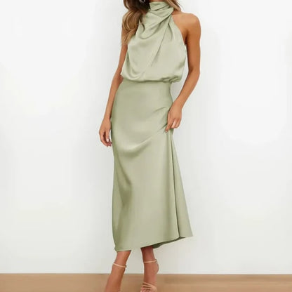 Women's Guest Wedding High Neck Formal Dress Midi | Sleeveless - Image 6