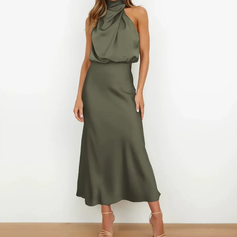 Women's Guest Wedding High Neck Formal Dress Midi | Sleeveless - Image 8