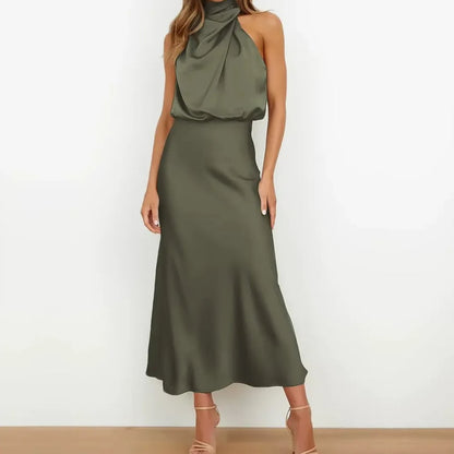 Women's Guest Wedding High Neck Formal Dress Midi | Sleeveless - Image 8