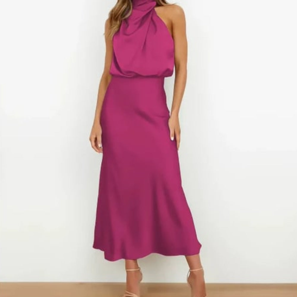 Women's Guest Wedding High Neck Formal Dress Midi | Sleeveless - Image 9