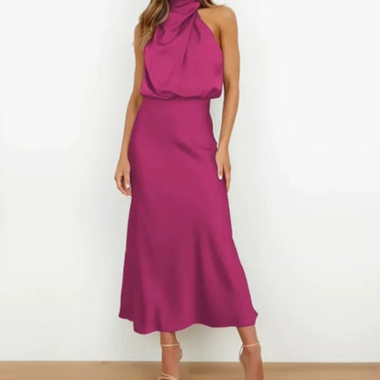 Women's Guest Wedding High Neck Formal Dress Midi | Sleeveless - Image 9