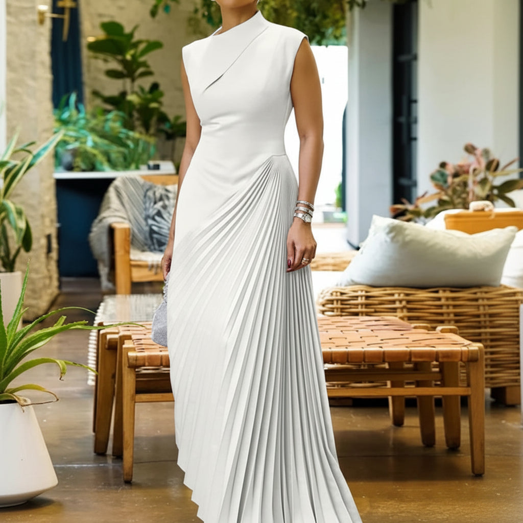 Women's Guest Wedding Maxi Dress Pleated Sleeveless | Asymmetric - Image 16