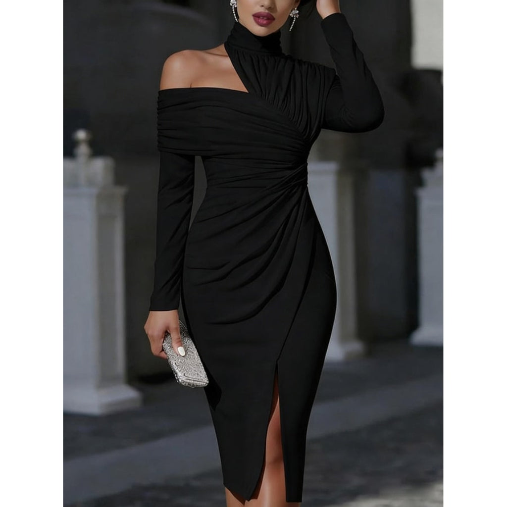Women's Irregularity Asymmetric Guest Wedding Dress Midi | Pleated - Image 3