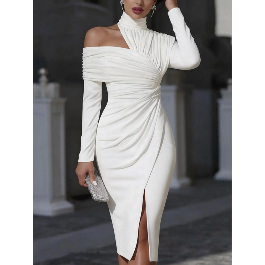 Women's Irregularity Asymmetric Guest Wedding Dress Midi | Pleated - Image 5