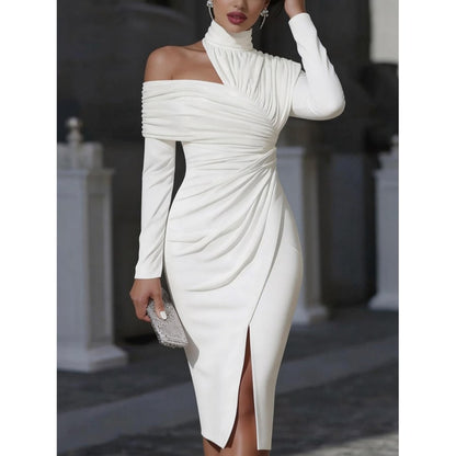 Women's Irregularity Asymmetric Guest Wedding Dress Midi | Pleated - Image 5