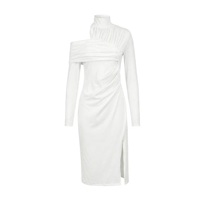 Women's Irregularity Asymmetric Guest Wedding Dress Midi | Pleated - Image 9