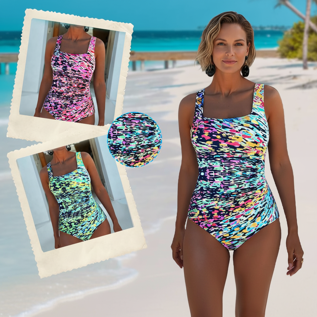 Women's One-Piece Swimsuit Wireless Bra Swimwear | Graphic Print - Image 1