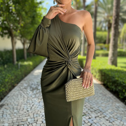 Women's Slit Guest Wedding Formal Dress Maxi | One-Shoulder - Image 1