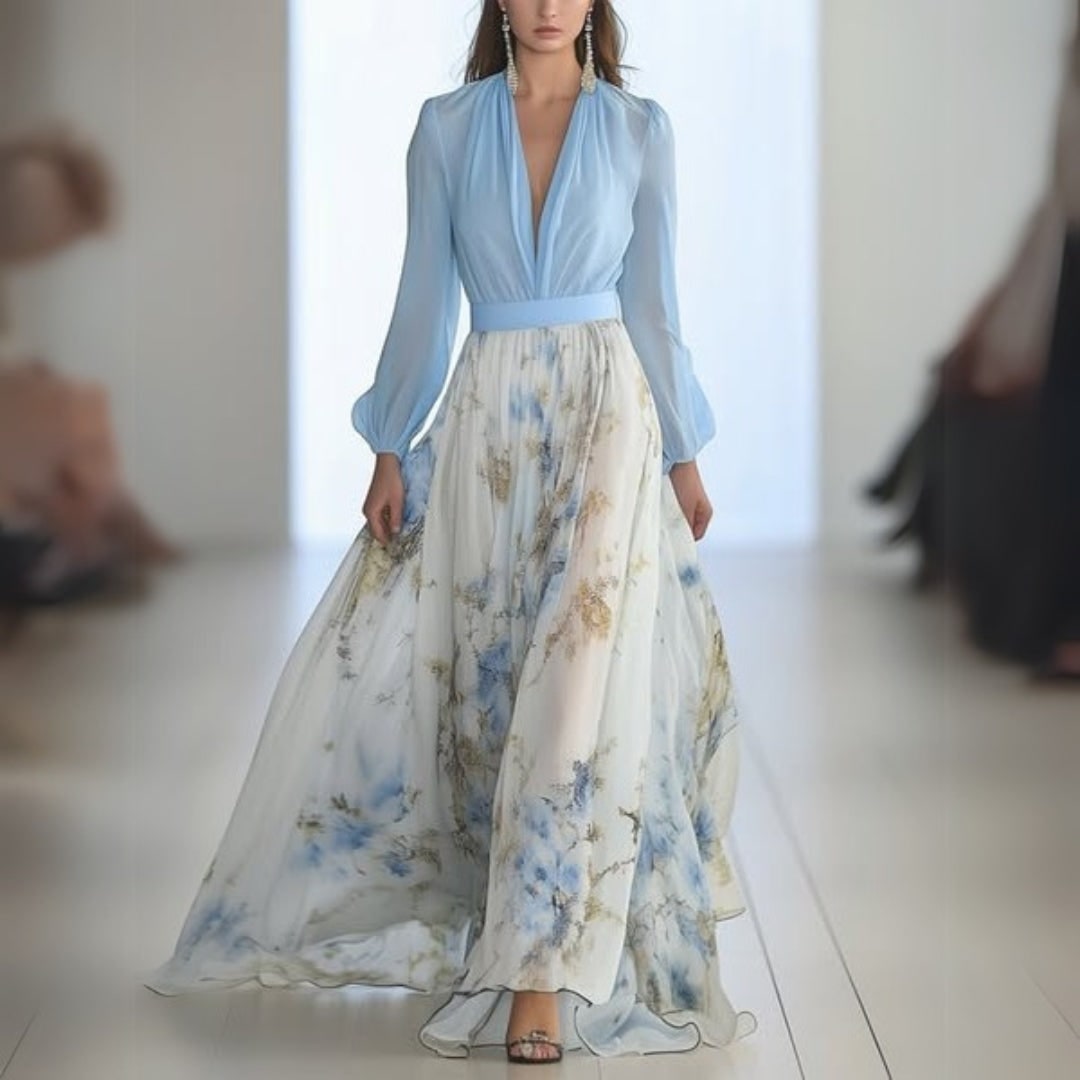 Women's V-Neck Guest Wedding Dress Floral Maxi | Midi - Image 1
