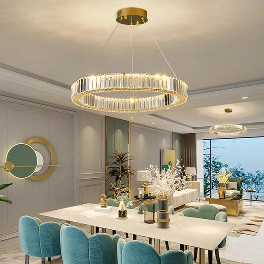 Ringvormige Hanglamp – Luxe Kristallen Kroonluchter  in Goud